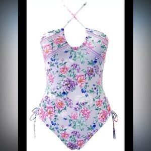 Cupshe Purple Floral Halter One Piece Swimsuit XL